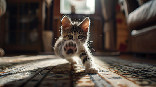 室内黄色小猫玩耍摄影照片