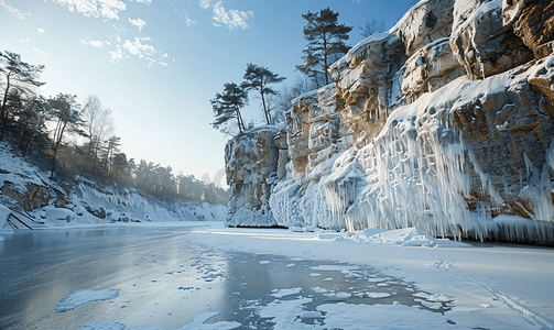 二手房直通车摄影照片_美丽的采石场湖面覆盖着薄冰