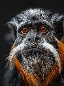卡通小猴吃饭摄影照片_奇妙地凝视帝狨猴的脸