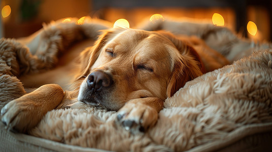 一只在狗窝睡觉的小狗高清摄影图