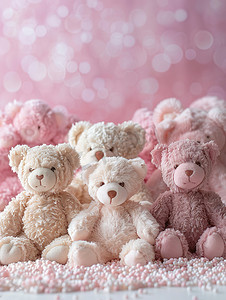 柔软毛绒的小熊粉色房间摄影配图