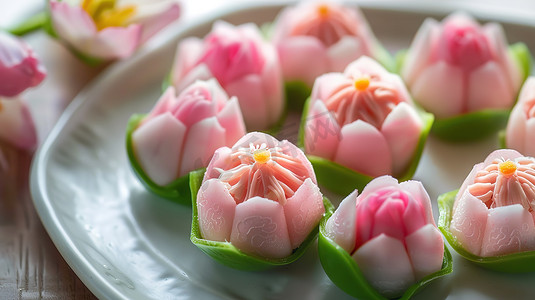 精致的粉色花朵甜品摄影图