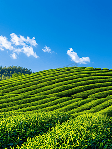 蓝天背景的绿茶农场