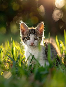 公园草地的小猫可爱图片
