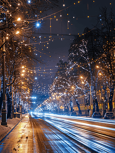 风景大道摄影照片_莫斯科大道的夜间照明