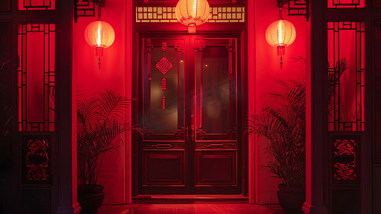 建筑中式红色灯光摄影照片