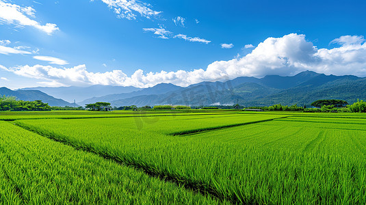 夏天绿色的美丽稻田高清图片