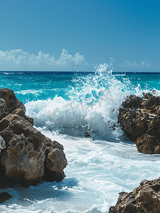 自然冲击摄影照片_海浪冲击着阿鲁巴岛的圆形岩石