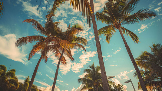 椰树海边摄影照片_别墅海边椰树水面摄影照片