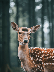 森林前空地上的鹿看着观众观察到的野生动物