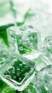 粉色薄荷绿背景图片_夏日3D绿色清新透明冰块手机壁纸背景素材