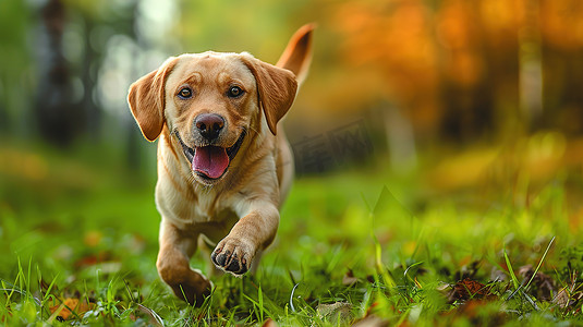 快乐的小狗宠物跑步摄影配图