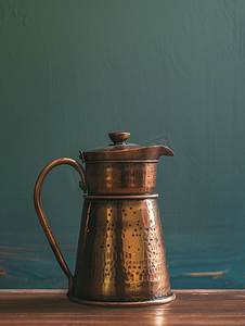 咖啡壶摄影照片_复古铜咖啡壶
