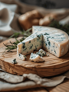 木板菜摄影照片_木板和木质背景上的蓝奶酪