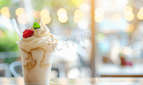 抽象模糊冰淇淋咖啡厅背景与散景