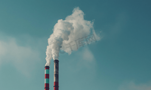 大气全球摄影照片_空气污染吸烟烟囱蓝天