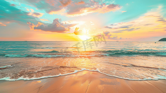 海滩上美丽的日落照片