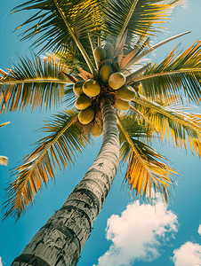 墨西哥图卢姆的热带棕榈树椰子蓝天