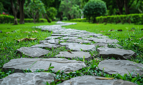 绿草公园里的石路
