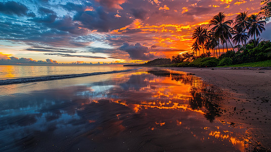 热带海滩上美丽的日出图片
