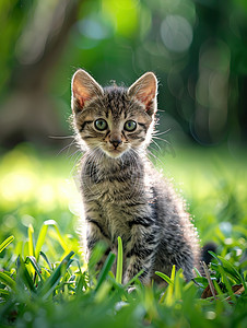 公园草地的小猫可爱高清摄影图