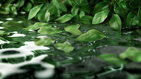 水面波纹绿叶意境摄影照片