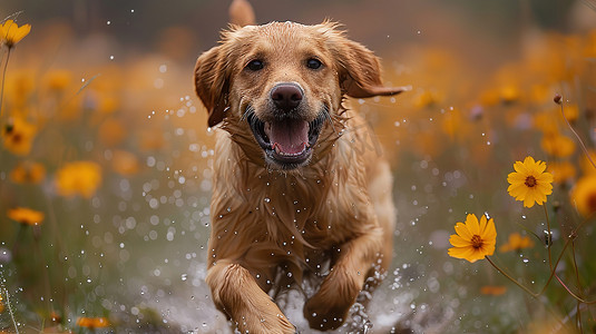 快乐的小狗宠物跑步摄影图