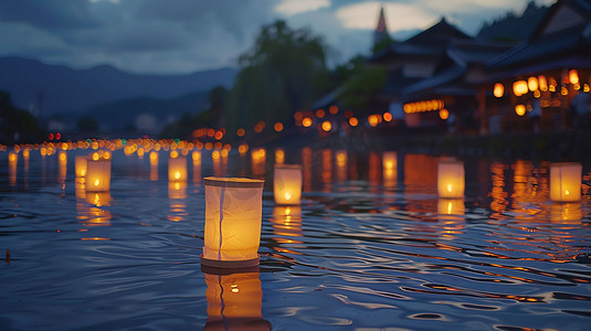 天空河流山谷河灯摄影照片