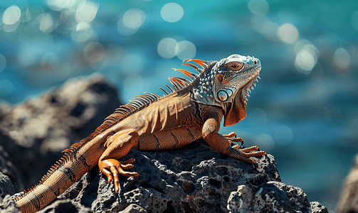 沙漠蜥蜴摄影照片_鬣蜥躺在岩石上晒太阳