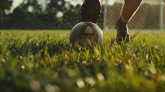 草地足球踢球运动摄影照片