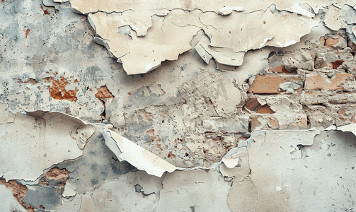 颠簸摄影照片_旧建筑墙壁的一部分灰泥已损坏