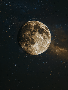 月球插图摄影照片_夜空中的满月和星星