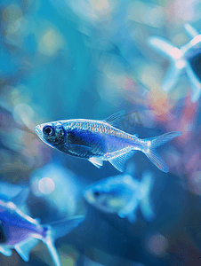 海洋生物摄影照片_霓虹四鱼在人工鱼缸里游泳