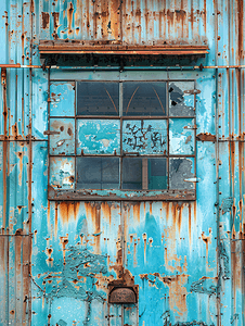 废弃建筑窗户用钢板严密封闭上锁的建筑