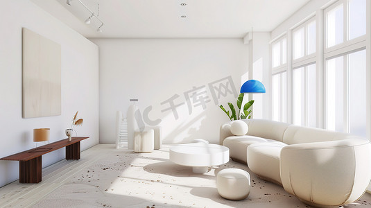 简约舒适的客厅白色家具高清摄影图