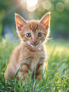 公园草地的小猫可爱摄影图