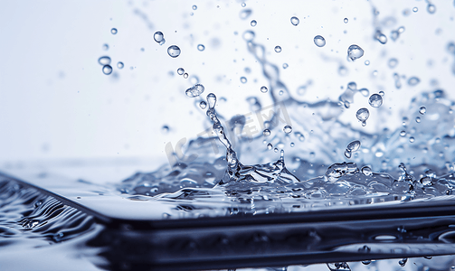 自然水滴摄影照片_水溅到平板电脑上平板电脑屏幕上的水滴
