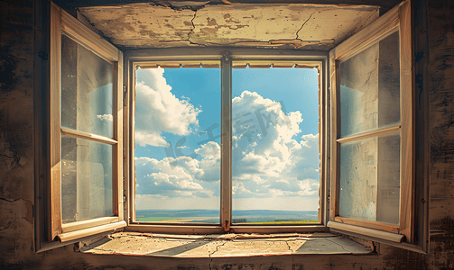 天猫美食首页摄影照片_天空中的木窗旧窗框的抽象图像