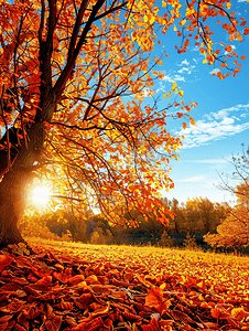 十月秋天风景照片和树木