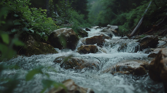 河流岩石瀑布树林摄影照片