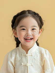 开心笑容的可爱小女孩照片