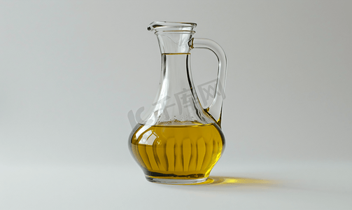 隔离橄榄油的玻璃壶侧视图