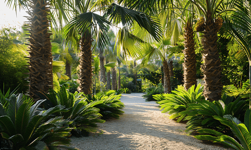 有棕榈树的夏季花园