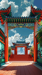国潮国风传统节日端午节楼门7背景素材
