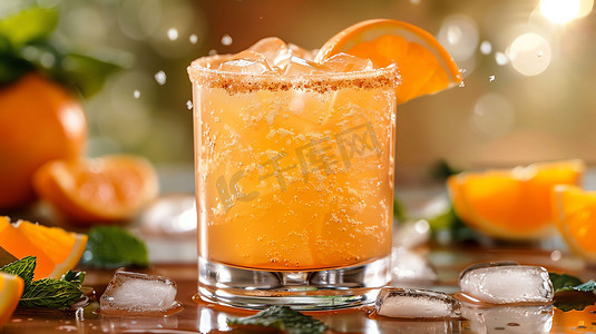 橙子玻璃杯冰块橙汁摄影照片