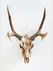 麋鹿国潮摄影照片_分离的年轻麋鹿动物头骨的正面图