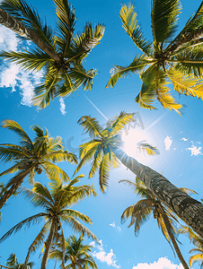 墨西哥图卢姆的热带棕榈树椰子蓝天