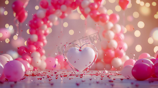 爱心盒饭摄影照片_粉色红色爱心气球摄影照片
