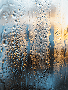 反射纹理摄影照片_在湿玻璃上画画有雾的窗户玻璃表面反射温暖的光