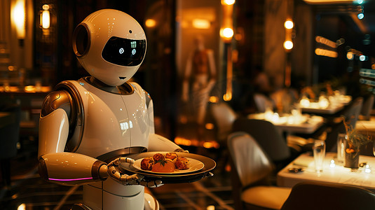 高端机器人服务员餐厅高清图片